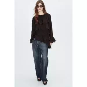 [국내배송] 자라 ZARA 언밸런스 프릴 탑 - 브라운 957030