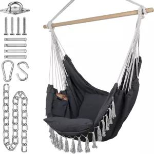 코모레비 해먹 의자 - 회색 60인치 x 47인치 실내 및 실외용 행잉 로프 스윙 부드럽고 내구성이 뛰어난 면