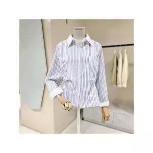 [데스틸(Destijl)] D2517BL0175 허리 주름 스트라이프 카라 셔츠블라우_P387078195