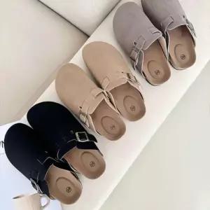 남자 여자 사이드 버클 스웨이드 블로퍼 슬리퍼