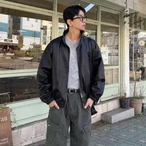 레더 오퍼핏 자켓 블루종 투웨이 가죽 점퍼