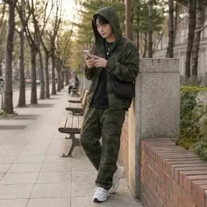 남자 오버핏 카모 전술 아웃도어 후드집업