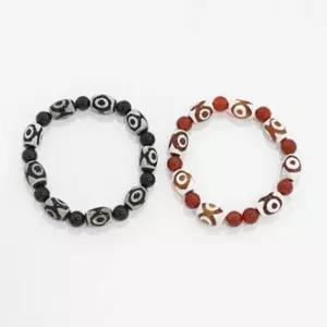 [다잇템]여자 검정 옥구슬 사슬 빨간 원석 싱글 팔찌 (12527341A)