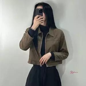 여자 자켓 무스탕 여성스웨이드카라 크롭 절개 숏 봄 지퍼 숏자켓 카라넥 간절기 아우터 잠바 가을 점퍼mno