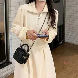 꾸안꾸 넥 원피스 가을 봄 하객룩 A라인 하프 카라 지퍼 봄가을 넥카라 포인트fgh012