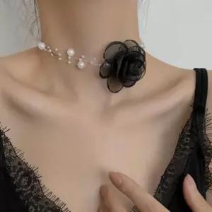 패션 비즈 목걸이 장미 여성 끈목걸이 진주 초커 szP6+7rwE