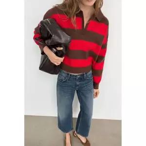 ZARA 스트라이프 니트 폴로셔츠 - 스트라이프