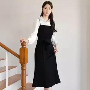 ~XXL까지 기장선택 디그니티 뷔스티에 벨트 플레어 원피스 가을 하객룩 오피스룩 격식룩 빅사이즈1216311