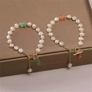 [다잇템]여자 큐빅 진주 쥬얼리 천연옥 담수 팔찌 (10039813A)