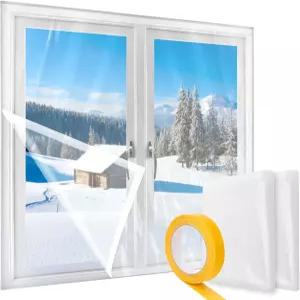 2개의 창문 플라스틱 단열재 키트 47인치 x 63인치 겨울용 커버 필름 튼튼한 투명 수축 밀봉 키트로 차가운