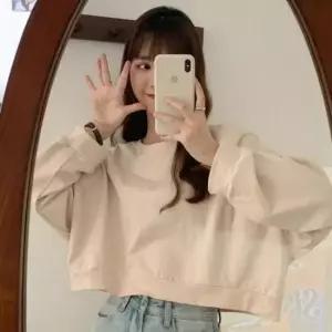 [의류] 여성 크롭 라운드넥 무지 오버핏 숏 맨투맨 티셔츠