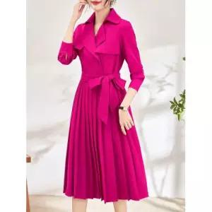 원피스 빨강 미디 춘추 여성원피스 트렌치 긴팔 카라넥 MF1