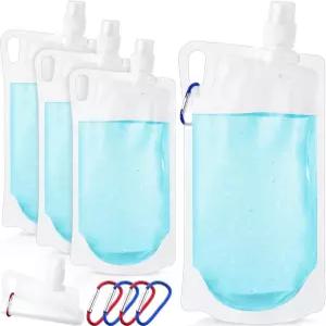 맥스닷 4팩 1L 접이식 여행용 물병 클립 33온스 투명 워터 파우치 용기 가방 포함 하이킹 배낭 캠핑 여행