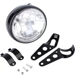 7인치 유니버설 12V H4 35W 원형 모터사이클 옐로우 헤드라이트 ATV 등용 블랙 브래킷 장착.모터사이클