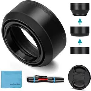 캐논 니콘 소니 펜탁스 올림푸스 후지 카메라용 센터 핀치 렌즈 캡이 있는 52mm 후드 유니버설 접이식