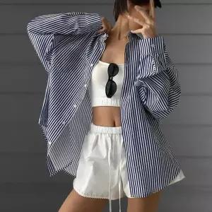 [신상오픈런]여성용 스트라이프 여름 바캉스 긴팔 면 셔츠 (33265458)