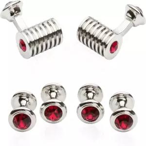 커프-대디 남성용 실버 루비 레드 크리스탈 커프링크 및 스터드 턱시도 셔츠 공식 세트 주얼리