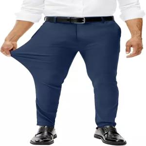 콤데비스 남성 스트레치 드레스 팬츠 슬림 핏 스키니 주름 프리 익스펜더블 허리 골프 테이퍼드 치노