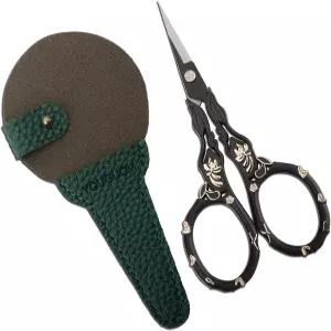 YUGUOM 케이스가 있는 작은 디테일 가위 재봉 공예용 코바늘 뜨개질 실 스니핑 자수 블랙