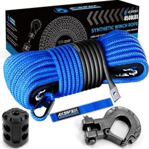 합성 윈치 로프 키트 3/16인치 x 50피트 8500LBS 블루 케이블 보호 슬리브 단조 후크 고무 스토퍼 및 ATV