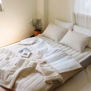[골드스마일]국내생산 깅엄 체크 순면 시어서커 침구 이불 패드 세트 SS 냉감