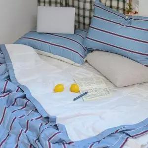 [콩심팥심]이불베개세트 레트로 M2 듀라론 냉감 이불 베개 퀸 Q (블루) (베개솜