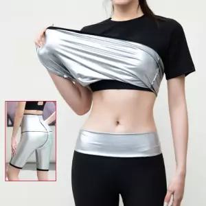 여성 피트니스 트레이닝 슬리밍 반팔5부 땀복상하세트