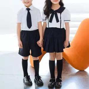 화이트블랙 반팔 하복세트 교복 유치원복 단복 합창.