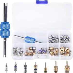 AC 밸브 코어 키트 R12 R134a 자동차 에어컨 냉동 타이어 스템 더블 헤드 듀얼 해체 제거 도구 모음 40Pcs