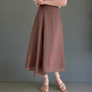 [신상오픈런]여름 여성 시스루 롱스커트 뒷밴딩 플레어 린넨 절개 디자인 (38283895)