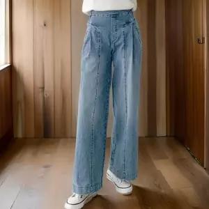 [신상오픈런]여성 스판 통기모 반하이 핀턱 와이드 청바지 (32336502)