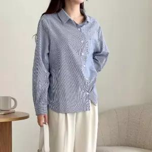 [신상오픈런]스트라이프셔츠 빅사이즈 박스 면남방 봄긴팔 (30100767)