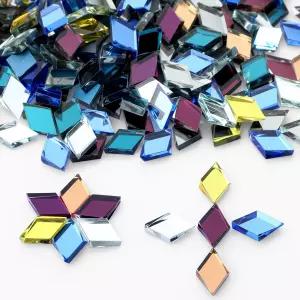 공예용 Vicenpal 300개 모자이크 타일 대량 작은 유리 거울 컬러풀 다이아몬드 모양 조각 DIY 풀 도어 홈