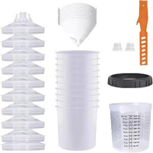 일회용 페인트 분무기 건 컵 20온스(600ML) 키트 10개와 뚜껑 시스템 고정 링이 있는 하드 1개 플러그 2개