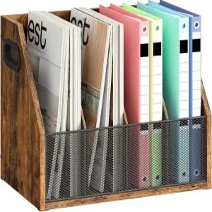 탈착식 칸막이가 있는 CHOEZON 나무 데스크톱 파일 정리함 종이 우편 잡지용 메시 전면 패널 홈 오피스