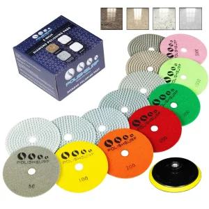 폴리쉬서프 다이아몬드 연마 패드 5인치 습식 건식 세트 8개 마블 쿼츠 스톤 조리대 화강암 콘크리트