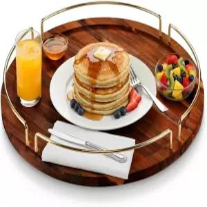 원형 서빙 트레이 - 아카시아 파티 주최용 플래터 스낵 음식 샤르쿠테리 파티용 과일 애피타이저 접시 및