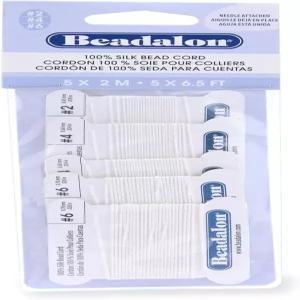 비드알론 106A-120 실크 실 버라이어티 팩 사이즈 1x02 2x04 2X06 바늘 포함 각 2미터 흰색