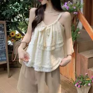 레이스 캉캉 프릴 나시탑 스트링 넥셔링 여리여리 크롭 이너