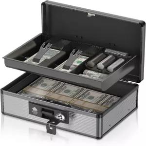 돈 트레이와 열쇠가 있는 락바코 잠금 현금 상자 현금용 안전한 금고 하단 수납 공간이 휴대용 절약