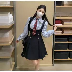 원피스 가을 투피스 셔츠 배색 폴라넥 빅사이즈 허리조임 여성원피스 바캉스 OOTD3