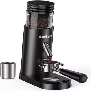 쿨 나이트 충전식 원뿔형 버 커피 그라인더 60가지 분쇄 설정 및 5-98단계 타이머 벨로우즈 호퍼와