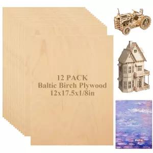 12Pcs 12 x 18 1/8 인치 발트 자작나무 합판 시트 3mm 미완성 회화 화로그래피 목판화 목재 소각 건축 모델