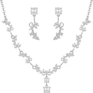 여성용 아쿠살리 실버 주얼리 세트 라인스톤 목걸이 당글 귀걸이 팔찌 신부 결혼식 무도회 의상 액세서리