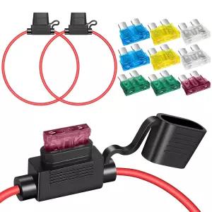 Qualong 2 팩 12 AWG 인라인 퓨즈 홀더 11.8인치 12V ATC/ATO 블레이드 방수 캡 15A/20A/25A/30A/40A 각각