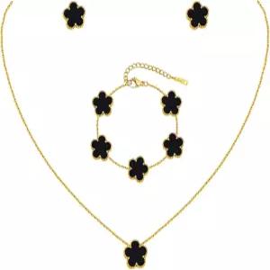 금 목걸이 팔찌 귀걸이 세트 - 18K 도금 꽃 체인 스테인리스 스틸 논 타니시 플로럴 펜던트 스터드 주얼리