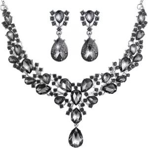 여성 목걸이 귀걸이 결혼식을 위한 히카러 신부 티어드롭 클러스터 크리스탈 주얼리 세트