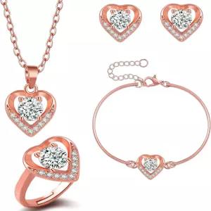 신부 들러리 큐빅 지르코니아 웨딩 주얼리 세트 4종 펜던트 목걸이 귀걸이 링크 테니스 팔찌 오픈 링