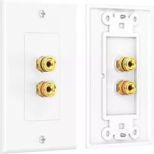 케이블 매터스 2팩 스피커 와이어 월 플레이트 바나나 플러그 바인딩 포스트가 있는 금도금 흰색