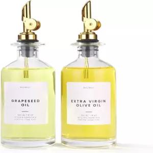 몰리몰리 - 푸러가 있는 주방용 프리미엄 올리브 오일 디스펜서 병 및 식초 세트 유리 350ml 2개